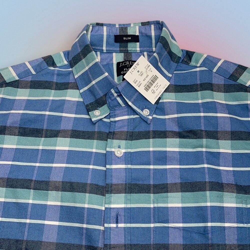 J. CREW Men’s Small Blue Green FLEX OXFORD Dress Shirt